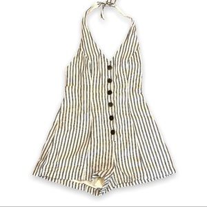 URBAN OUTFITTERS Cooperative vertical Stripes Linen Halter Romper Parker SZ S
